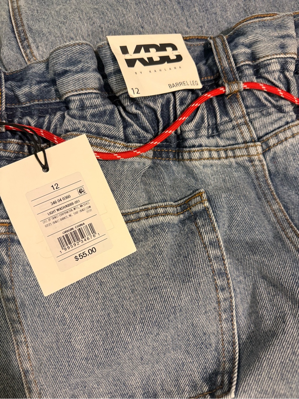 Size 12 KBB by KAHLANA The Paper Bag  Jeans  Light Wash Barrel Leg NWT - Picture 2 of 5